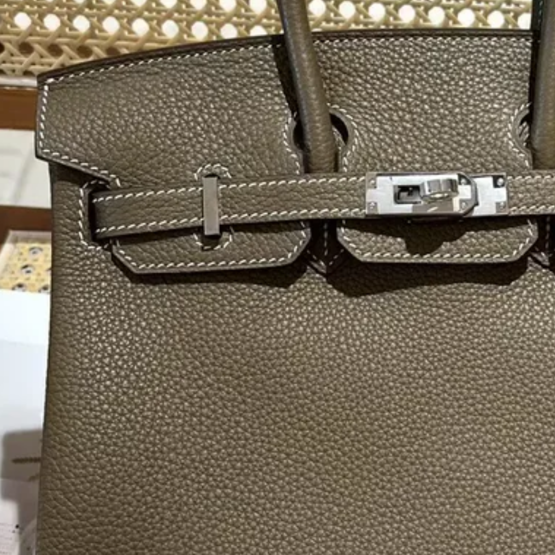 Tas 25 Brk HSS Cr / GryTr in Tg Leer met Geborsteld Gouden Hardware