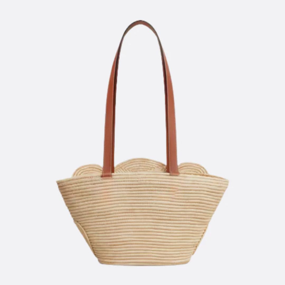 Tas Cln Classic Small Basket met Gevlochten Trimming in Raffia & Kalfsleer