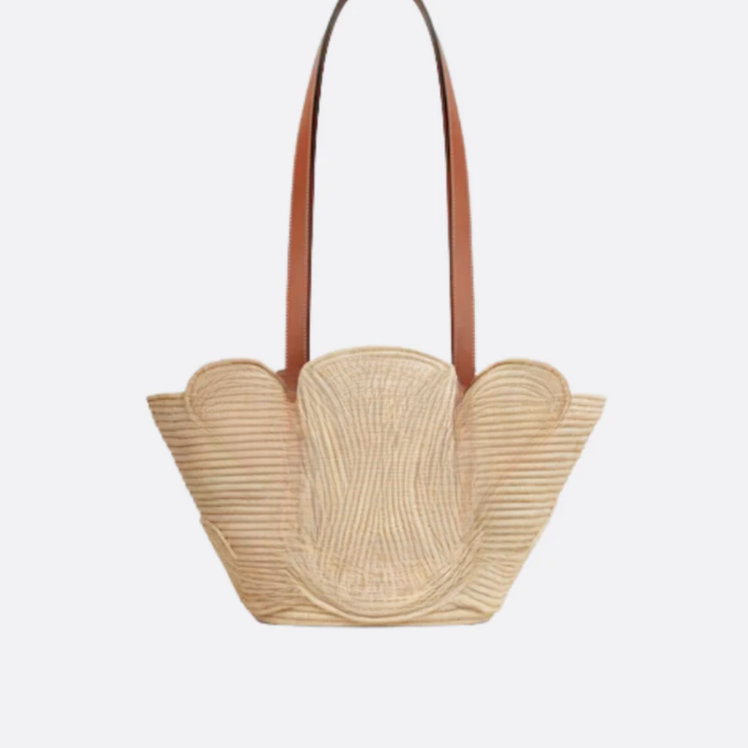 Tas Cln Classic Small Basket met Gevlochten Trimming in Raffia & Kalfsleer