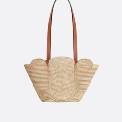 Tas Cln Classic Small Basket met Gevlochten Trimming in Raffia & Kalfsleer