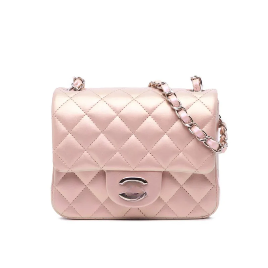 Tas Classic Flap Mini Roze Lamsleer Goud – CH