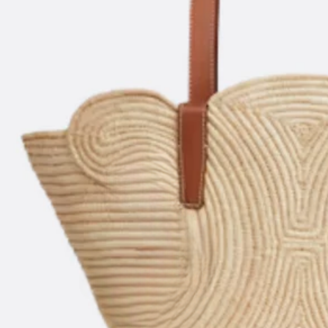 Tas Cln Classic Small Basket met Gevlochten Trimming in Raffia & Kalfsleer