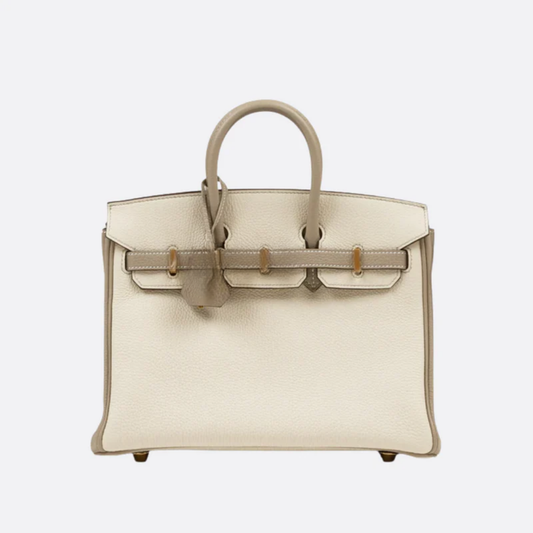 Tas 25 Brk HSS Cr / GryTr in Tg Leer met Geborsteld Gouden Hardware