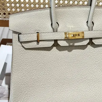 Tas 25 Brk HSS Cr / GryTr in Tg Leer met Geborsteld Gouden Hardware