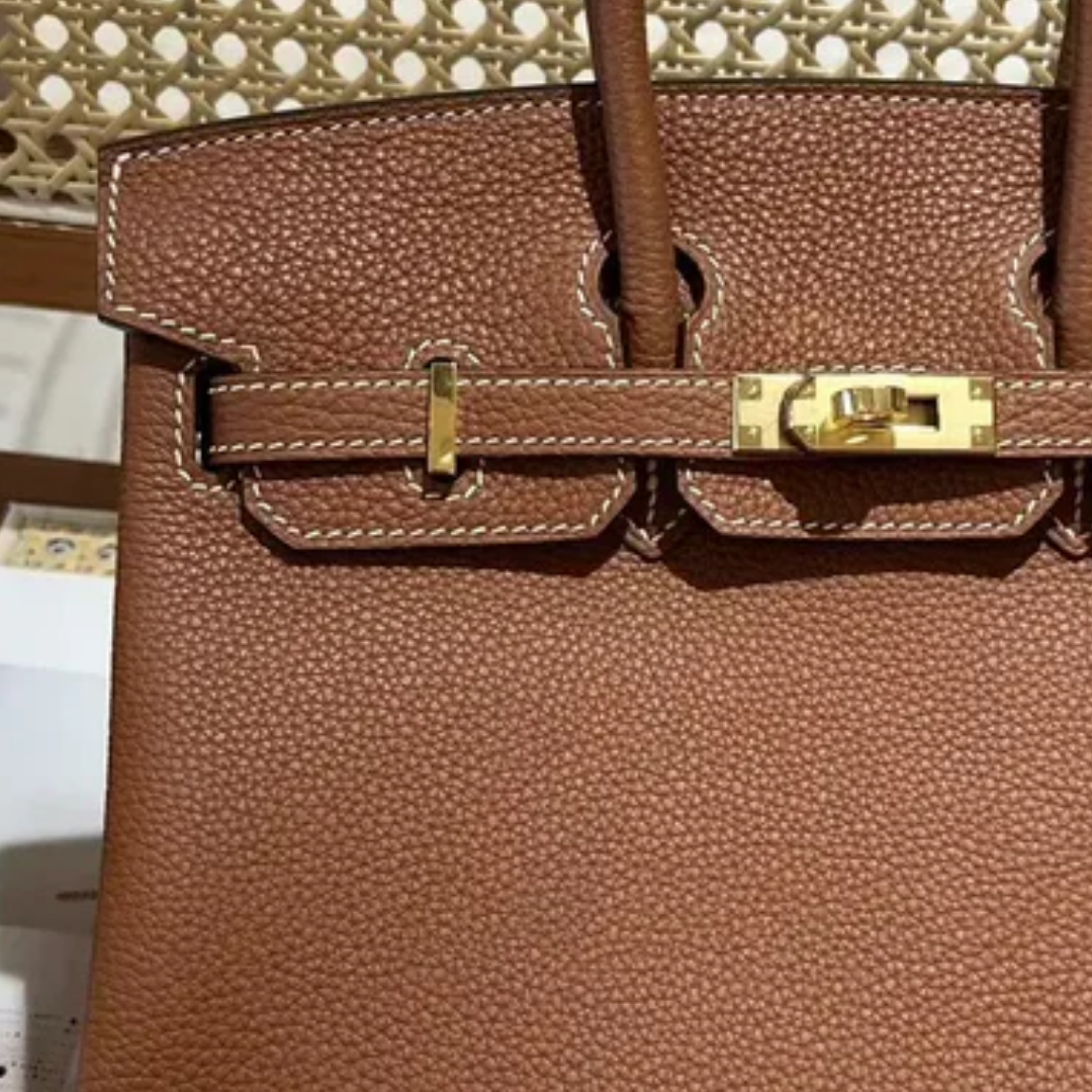 Tas 25 Brk HSS Cr / GryTr in Tg Leer met Geborsteld Gouden Hardware