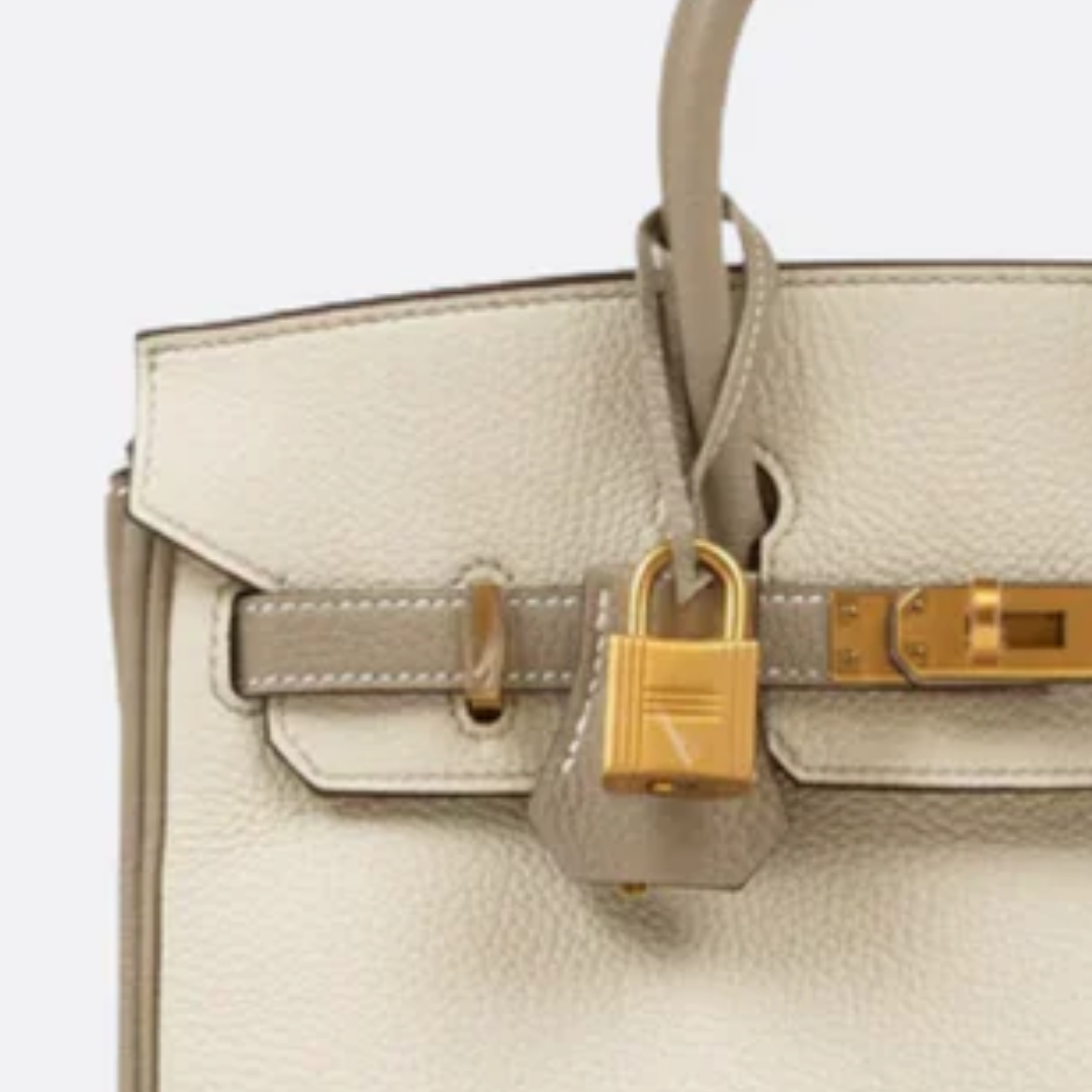 Tas 25 Brk HSS Cr / GryTr in Tg Leer met Geborsteld Gouden Hardware