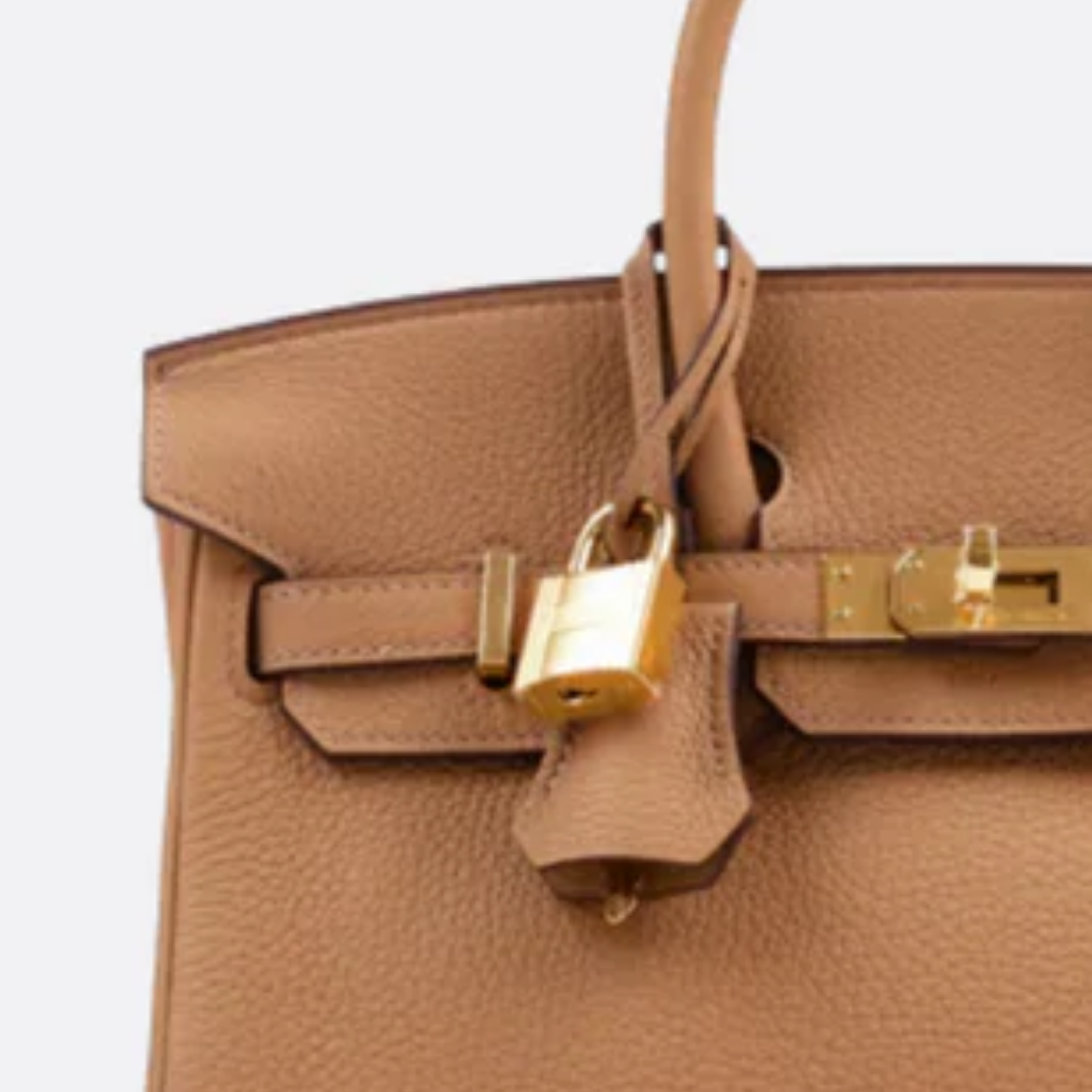 Tas 25 Brk HSS Cr / GryTr in Tg Leer met Geborsteld Gouden Hardware