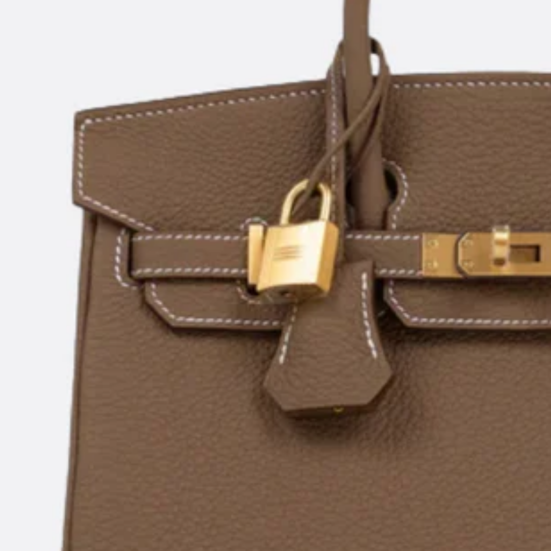 Tas 25 Brk HSS Cr / GryTr in Tg Leer met Geborsteld Gouden Hardware