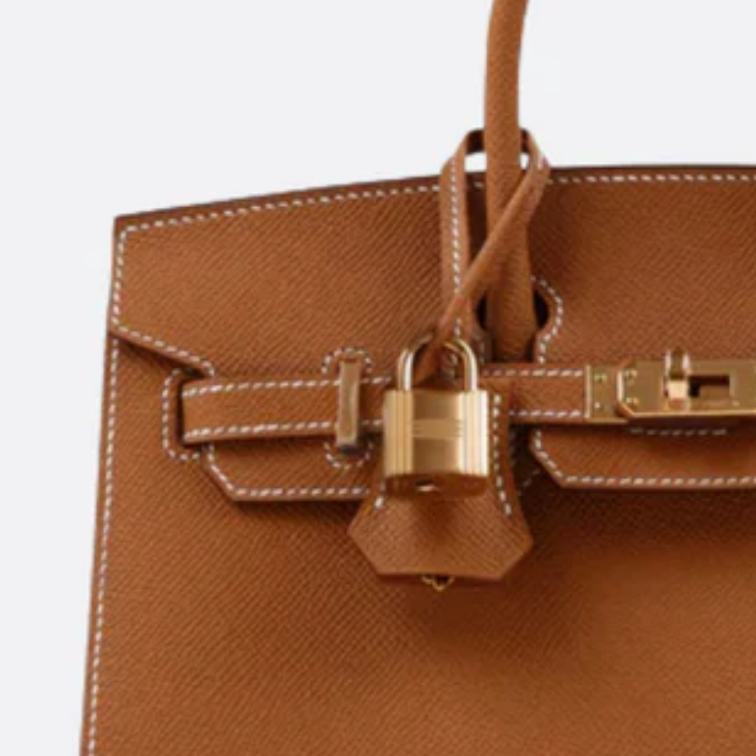 Tas 25 Brk HSS Cr / GryTr in Tg Leer met Geborsteld Gouden Hardware