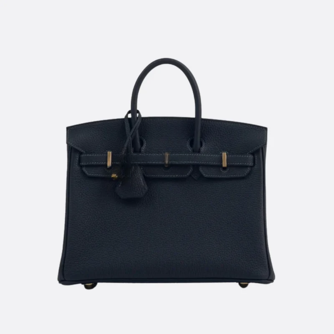 Tas 25 Brk HSS Cr / GryTr in Tg Leer met Geborsteld Gouden Hardware