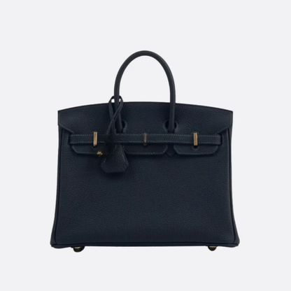 Tas 25 Brk HSS Cr / GryTr in Tg Leer met Geborsteld Gouden Hardware