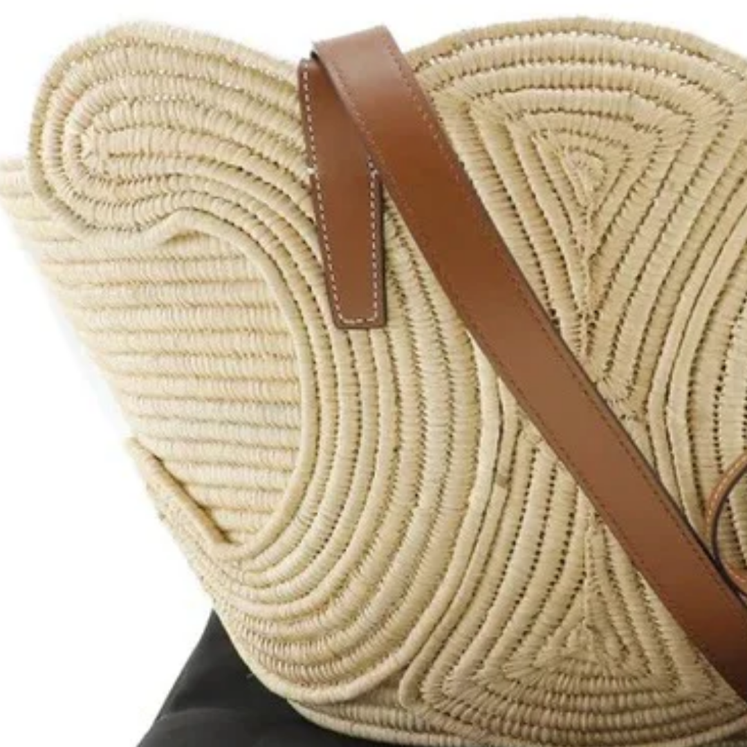 Tas Cln Classic Small Basket met Gevlochten Trimming in Raffia & Kalfsleer