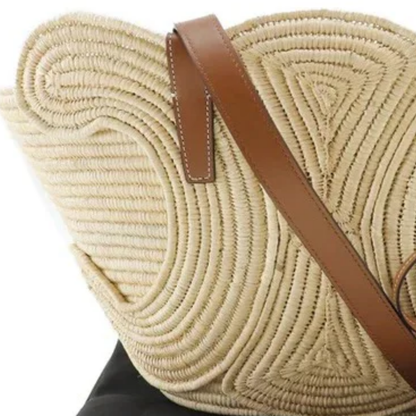 Tas Cln Classic Small Basket met Gevlochten Trimming in Raffia & Kalfsleer